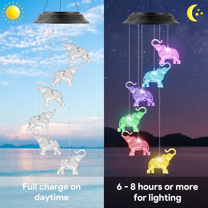 Mom Grandma Gifts for Mothers Day, Birthday Gardening Elephant Gifts for Women, Solar Lights Outdoor Decorative Solar Wind Chimes for Outside Garden Decor Yard Patio Porch