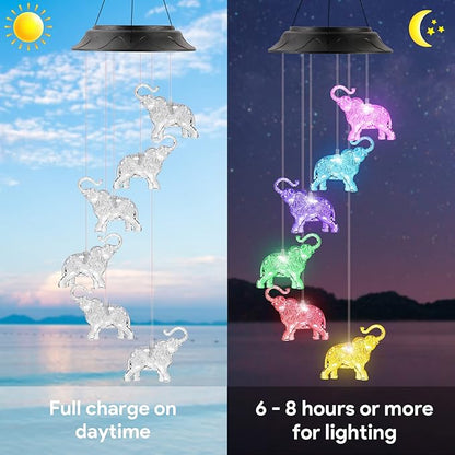 Mom Grandma Gifts for Mothers Day, Birthday Gardening Elephant Gifts for Women, Solar Lights Outdoor Decorative Solar Wind Chimes for Outside Garden Decor Yard Patio Porch