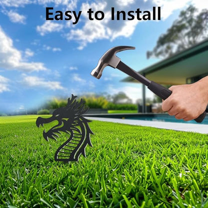 WADORN 3 Styles Dragon Metal Decorative Garden Stakes, Funny Chinese Dragon Metal Silhouette Statues Animals Garden Ornament Gifts Black Yard Art Decoration for Outdoor Backyard Patio Lawn Walkways