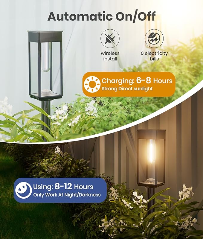 ALFIOT Solar Pathway Lights Outdoor, 2 Pack Bright Solar Lights Outdoor, IP65 Waterproof Solar Garden Lights Solar Powered Landscape Lighting for Yard Patio Walkway Driveway Pathway (Warm White)