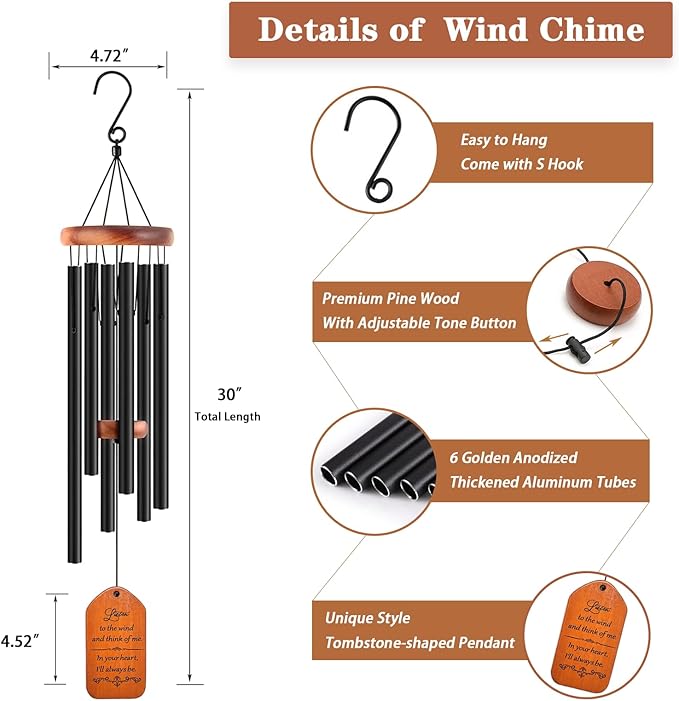 Soopau Sympathy Gift Baskets, 30" Wooden Memorial Wind Chimes for Loss of Loved One, Memorial/Bereavement/Condolence/Funeral Gifts, in Memory of a Loved One Mother Father