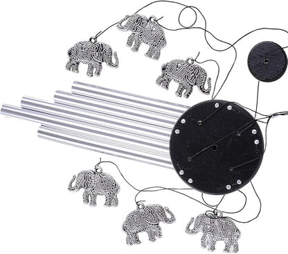 Outdoor Elephant Wind Chimes Indoor Decor - Pure Hand-Made Mobile Romantic Windcatcher 28" Elephant Wind Chime for Home, Xmas, Gift for Mom, Balcony, Patio, Garden Decoration(5 Tubes, 6 Elephants)