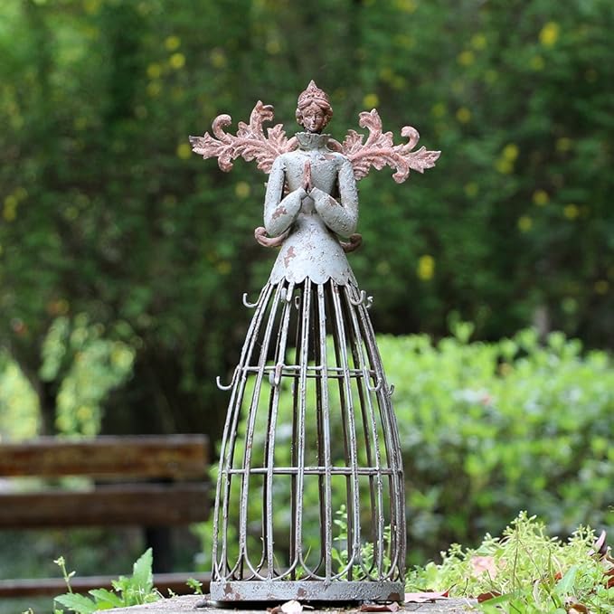 E-view Metal Angel Statues for Garden Yard Lawn - Decorative Sculpture Antique Praying Angels Christmas Holiday Decoration Indoor Outdoor Guardian Angel (18")