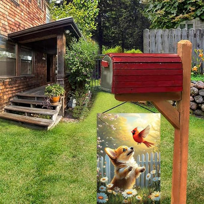 Spring Summer Garden Flags 12x18 Double Sided, Small Burlap Seasonal Cardinal Floral Corgi Dog Garden Flag Spring Summer Outdoor Yard Decorations for Outside Lawn Decor