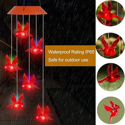Cardinal Solar Wind Chimes for Outside, Solar Powered Red Bird Chime Light, Cardinal Gifts for Mother Mom Grandma Women Birthday, Hummingbird Decor for Patio, Deck, Yard, Garden, Home