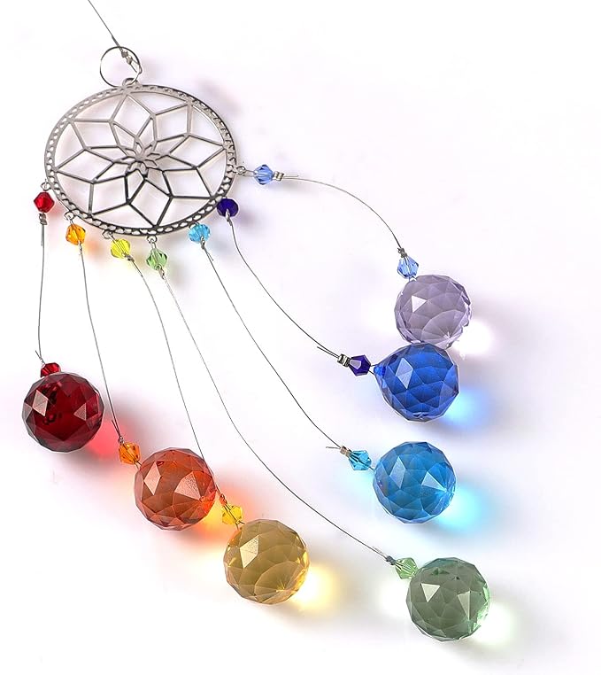 Crystal Flower Suncatcher Stained Glass Beads Rainbow Maker Window Wall Hanging Prism Pendant Garden Outdoor Home Decor Ornaments