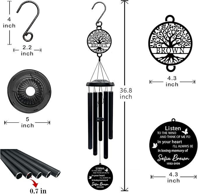 Personalized Memorial Wind Chimes for Loss of Loved One Custom Sympathy Gift in Loving Memory Outdoor Wind Chimes for Mom Dad Bereavement Remembrance Gift (Memorial 1)