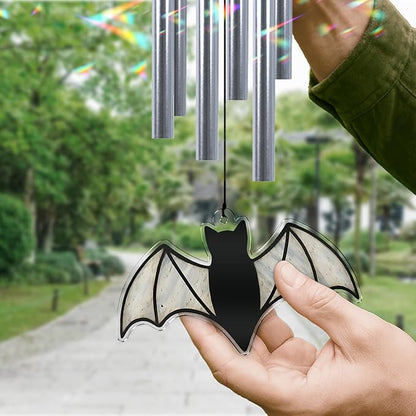 Halloween Bat Gothic Wind Chime for Outside Halloween Decoration Spooky Bat Suncatcher Crystal Rainbow Ornament Bat Flying Wind Chimes Outdoor for Porch Witchy Garden Gifts for Bat Lovers Friends