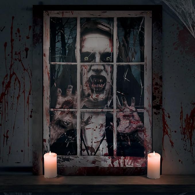 Halloween Window Decorations Scary Vampire Ghost, Halloween Party Hanging Decor Blood Spooky Theme Poster for Outdoor Indoor Door Yard Porch Wall Holiday, 32" x 47"