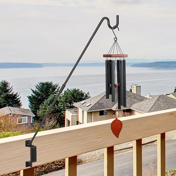 AILIN YELOKIE 32" 360° Swivel Deck Hook - Heavy Duty Solid Steel Plant Hanger, 12-Directional Adjustable Wall Bracket for Bird Feeders/Pole, Outdoor Plants & Wind Chimes, Black (4-Pack)