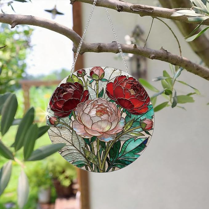 Flower Window Decor, Acrylic Hanging Suncatcher, Indoor Window Wall Art, Home Garden Decorations, Valentines Day Decor Ornaments, Floral Botanical Lover Gift