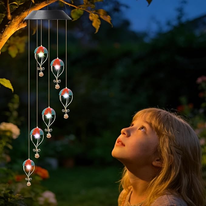 Solar Hot Air Balloon Wind Chime for Outside Garden, Patio, Yard – Decor for Festivals/Birthday/Christmas, for Women Mom Home Garden Patio Haing