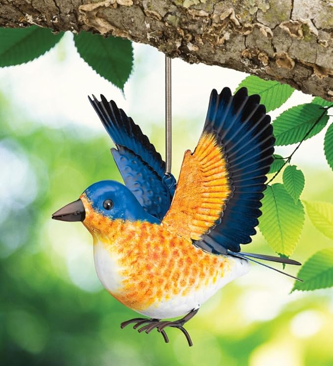 Regal Art & Gift Bird Bouncie - Bird Garden Decor Outdoor Metal Bird Hanging Ornament for Yard Patio Lawn - Blue Bird