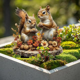 Garden Stake Decor, Acrylic 2D Flat Cute Animal Statue, Fairy Sculptures Ornament Indoor Outdoor Yard Lawn Pot Plant Decorative Accessories (Two Squirrels)