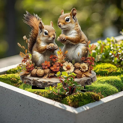 Garden Stake Decor, Acrylic 2D Flat Cute Animal Statue, Fairy Sculptures Ornament Indoor Outdoor Yard Lawn Pot Plant Decorative Accessories (Two Squirrels)