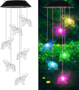 Elephant Solar Wind Chimes for Outside, Birthday Gifts for Mom Grandma, Waterproof LED Solar Powered Memorial Wind Chimes with 7 Color Changing for Garden Outdoor Yard Lawn Decor