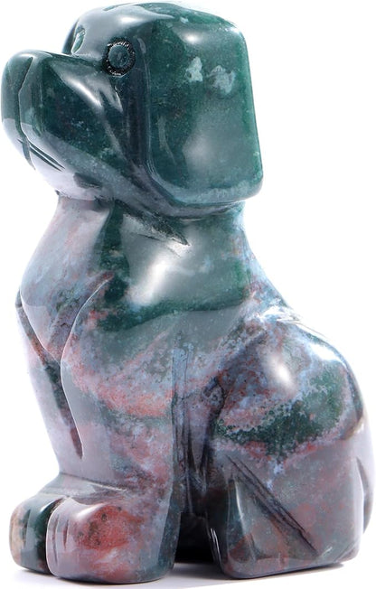 SMQ Ocean Jasper Crystal Dog Statues Home Decor Polished 2" Carved Gemstone Puppy Sculpture Healing Statue Animal Carvings Figurines Gifts