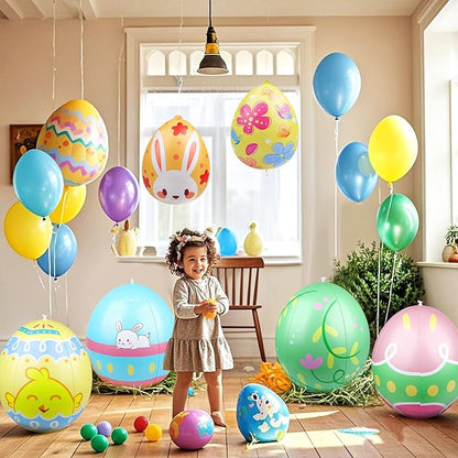 4 Packs 24 Inch Inflatable Easter Eggs Outdoor PVC Inflatable Hanging Eggs Blow Up Easter Egg for Egg Hunts Yard Garden Outdoor Decoration