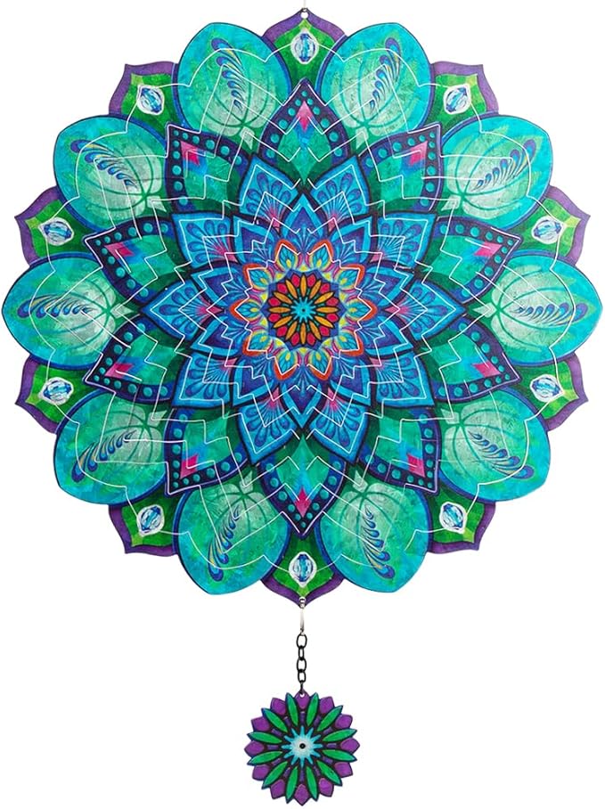 DREAMYSOUL Peacock Hanging Wind Spinners 12 Inch Laser Cut Stainless Steel Wind Spinners for Yard and Garden 3D Outdoor Wind Spinner Peacock Decor Ornaments