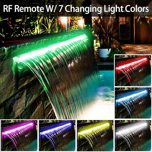 YUDA 36" Acrylic Lighted Waterfall Spillway, Pool Fountain W/LED 7 Color Changing with Remote Control for Sheer Descent Garden Outdoor