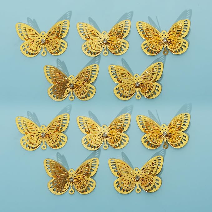10pcs Gold Butterfly Hanging Suncatcher Parts Window Pendant DIY Metal Part Ornament Parts Gifts
