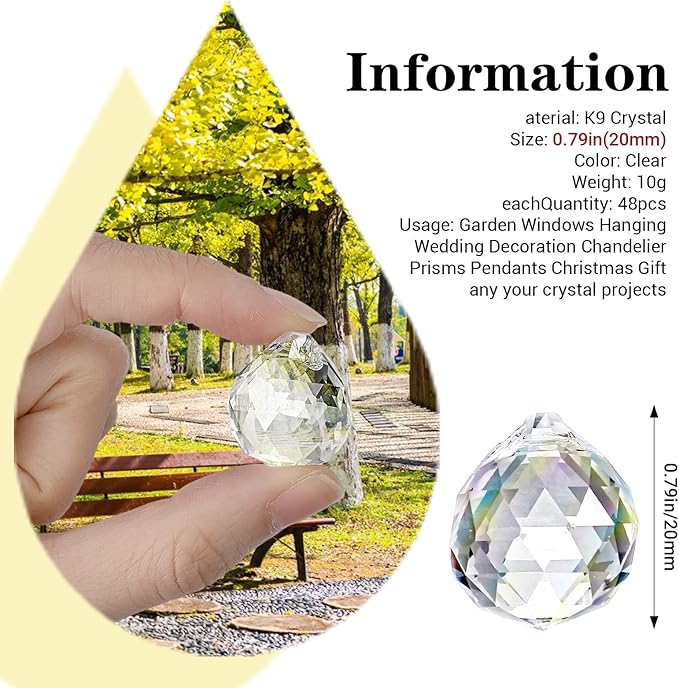 48 Pcs Clear Crystal Ball Prism 20mm Chandeliers Prism Sun Shine Catcher Christmas Crystal Ornaments Rainbow Pendants Maker, Crystals Ball for Window Hanging, Garden Decor, and Gift Making