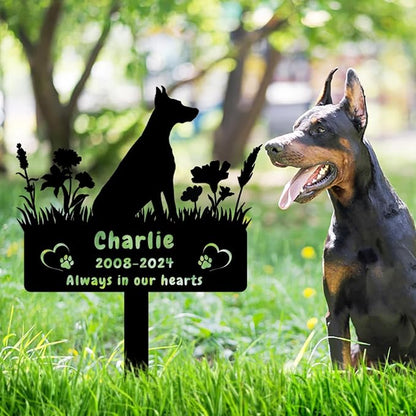 Custom Doberman Pinscher Dog Memorial Grave Marker,Personalized Flora Dog Memorial Stake,Dog Memorial Plaque Burial Stake Engraved Sign,Sympathy Grave Stake for Lost Dog,Dog Statue Headstone