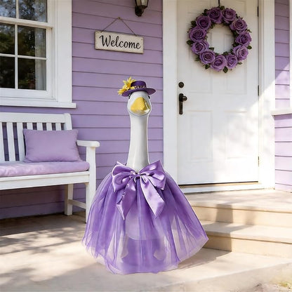 Porch Goose Outfits Four-Layer Mesh Skirt Goose Outfit with Bow Tie Hat for 17-23" Lawn Cement Plastic Geese Statue for Garden Yard Decor Accessories(Purple)
