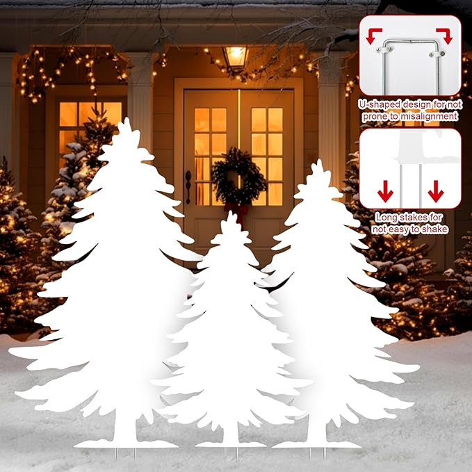 3-Piece Christmas Tree Silhouette Set 47 Inch Christmas Tree Yard Decoration Outdoor Weather-Resistant PVC Xmas Outside Decor for Lawn Garden Pathway Display with 6 Ground Stakes