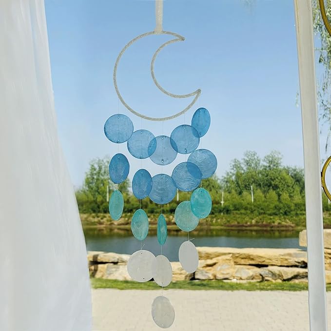 Wind Chimes for Outside, Handcrafted Capiz Shells Wind Chime for Indoor Outdoor, Garden Decoration of Coastal Style, Great Gift for Shells Wind Chimes Lovers and More (Pink)