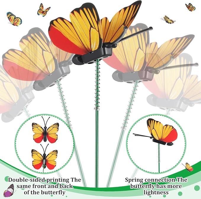 Aoriher 200 Butterfly Garden Stakes, 4 Sizes, Artificial Waterproof Butterflies Stakes for Flower Bouquet Yard Art Patio Plant Pot Flower Bed Home Decor