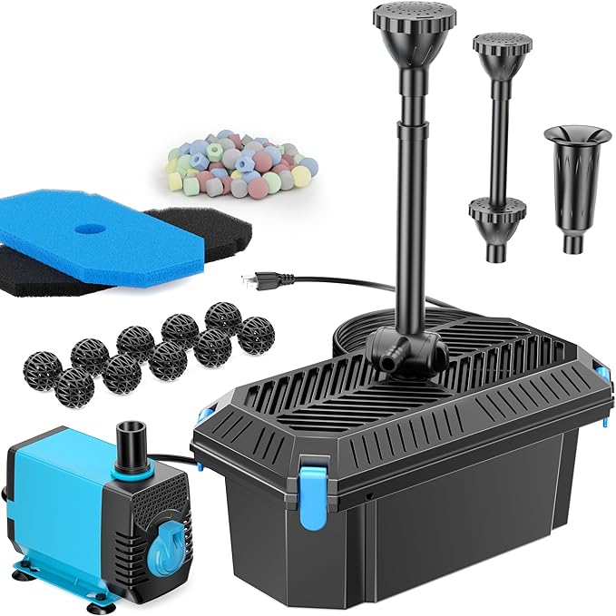 Antfraer Pond Filter with Pump Kits, Pond Filters for Outdoor Ponds Built In 660GPH Pond Pump, Pond Filter Box Suitable for Garden, Fountain, Pond, Animal Sink, Waterfall, Aquarium-Corded Electric