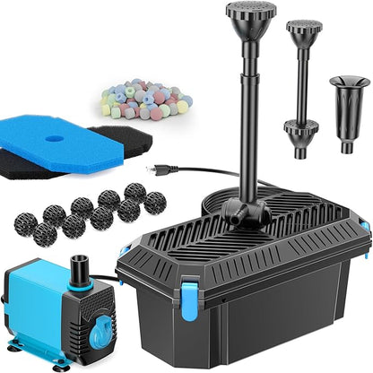 Antfraer Pond Filter with Pump Kits, Pond Filters for Outdoor Ponds Built In 660GPH Pond Pump, Pond Filter Box Suitable for Garden, Fountain, Pond, Animal Sink, Waterfall, Aquarium-Corded Electric