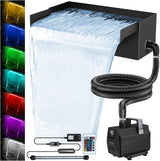 All-in-1 Pond Waterfall Kit with LED Lights, 12 inch Stainless Steel Spillway with 880GPH Water Pump, Outdoor Waterfall Fountain for Water Feature, Garden, Backyard, Pool
