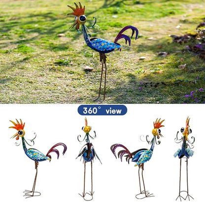 Metal Wacky Rooster Garden Statue, 31.5'' Rooster Decor Yard Statue Decorations Outdoor, Chicken Yard Art for Outside, Patio, Backyrad, Lawn(Royal Blue)