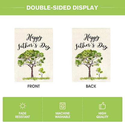 AVOIN Happy Father's Day Watercolor Tree Garden Flag Vertical Double Sided, Holiday Party Flag Yard Outdoor Decoration 12.5 x 18 Inch