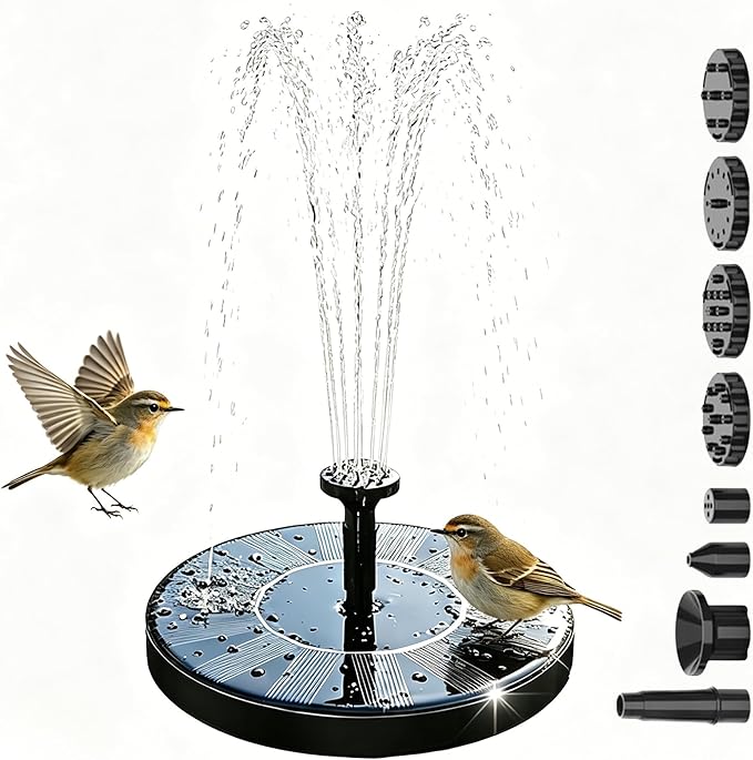 2026 Solar Fountain for Bird Bath, Floating Solar Water Fountain with 6 Nozzles, Solar Powered Fountain Pump for Garden, Pond, Pool, Patio, Outdoor Decor (1, 5.12")