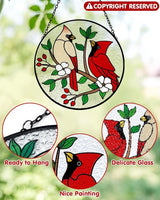Tuitessine Cardinal Stained Glass Suncatcher - Red Bird Sun Catcher - Hand-Painted Glass Panel - Decor for Window - Christmas & Birthday Gift for Grandma & Birds Lover - 6.3x6.3