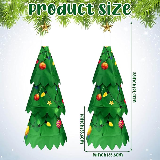 2 Pcs Christmas Tree 3D Windsock Applique Christmas Tree Windsock 36 Inch Indoor Outdoor Hanging Winter Polyester Wind Sock Xmas Party Gift Decorations for Garden Porch Yard Patio Lawn