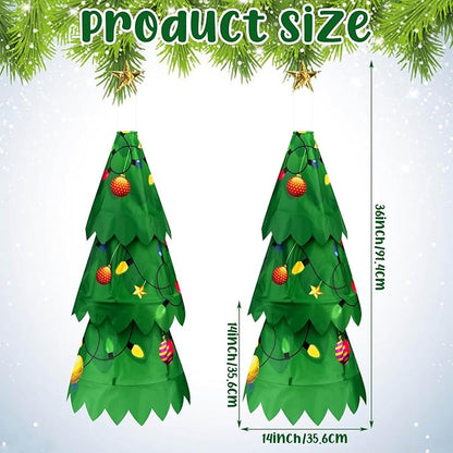 2 Pcs Christmas Tree 3D Windsock Applique Christmas Tree Windsock 36 Inch Indoor Outdoor Hanging Winter Polyester Wind Sock Xmas Party Gift Decorations for Garden Porch Yard Patio Lawn