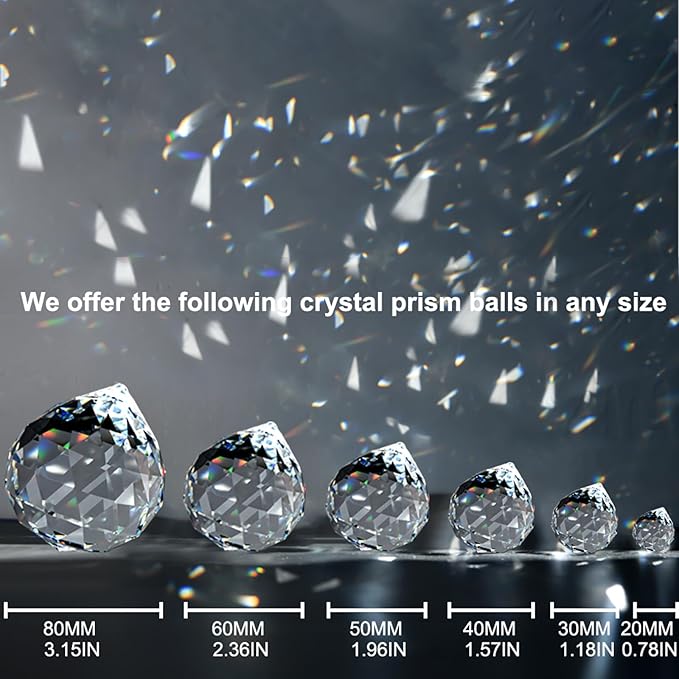 MerryNine 4 Pcs Clear Crystal Ball Prism Sun Shine Catcher Rainbow Pendants Maker, Hanging Crystals Prisms for Windows, for Feng Shui, for Gift (30mm/50mm- 4pcs)