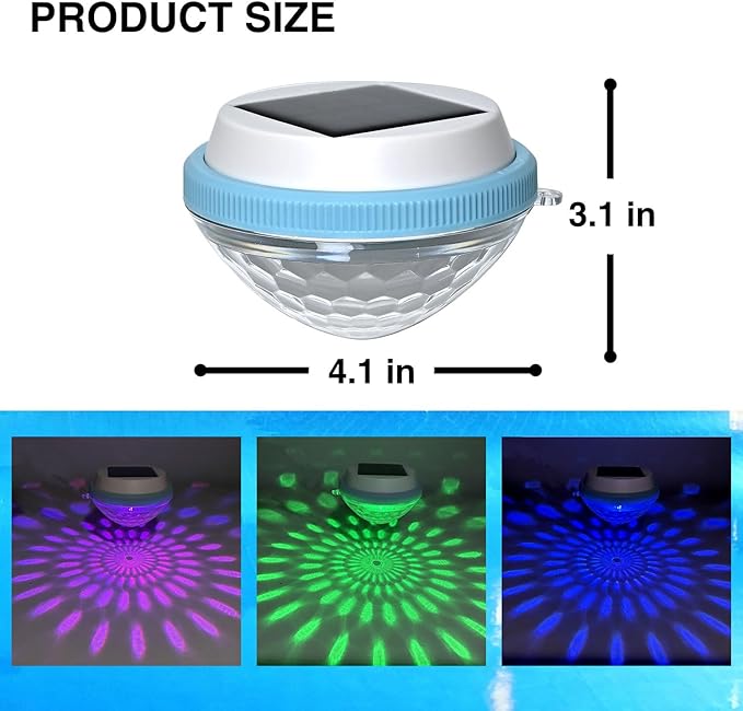 Solar Floating Pool Lights, RGB Color Changing Pool Floating Light, IP65 Waterproof for Pools, Ponds, Garden, and Wedding Party Decoration(2 Pack)