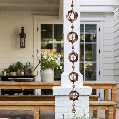Rain Chain Home Decor, Outdoor 3.54 FT Rain Catcher Chain for Gutter Downspouts Divert for Roof Porch Lawn Gazebos Garden Drainage Eaves Decor (Pinecone) (Wind Chimes)