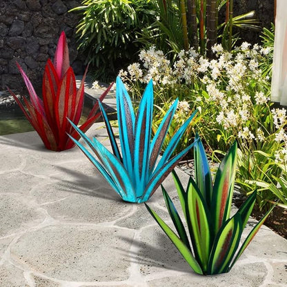 KRYSA DIY Metal Agave Plant Art Yard Tequila Art Sculpture, Anti-Rust Metal Tequila Agave Plant, for Yard, Garden Lawn Ornaments (Yellow,10.6 inches)