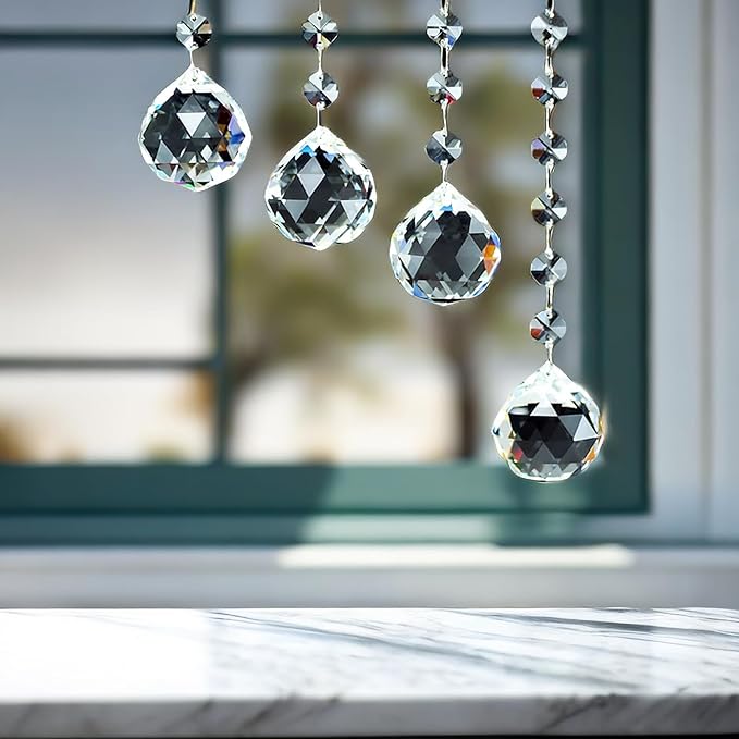 Yesland 20 Pcs Crystal Glass Ball, 30mm Pendants Balls & Chandelier Prisms, Clear Faceted Hanging Crystals for Wedding Home and DIY Craft Jewelry Decoration