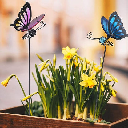 Set 4 Butterfly Garden Stakes Decor, Metal & Glass Yard Art Decorative, Indoor Outdoor Lawn Pathway Patio Ornaments. A Set (4 Colors) of Sales