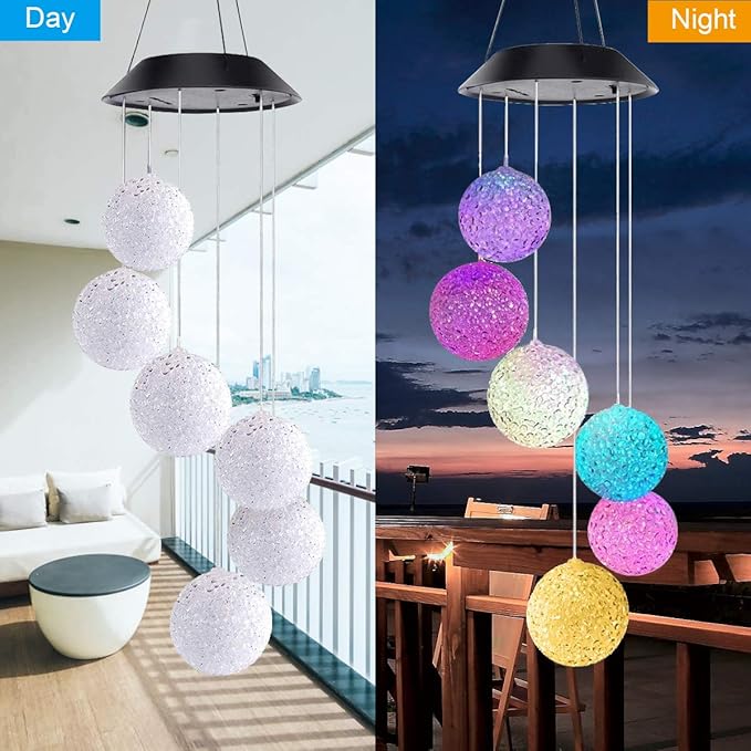 Color Changing Crystal Ball LED Light Solar Powered Wind Chime Waterproof Hanging Solar Mobile Lamp for Patio Yard Garden Home Decoration