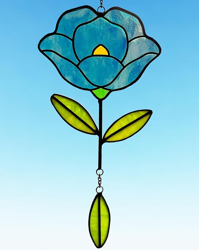 Stained Glass Window Hangings, Handcrafted Garden Suncatchers for Window and Home Decor, Unique Artisan Glass Ornaments for Indoor and Outdoor Use, Blue