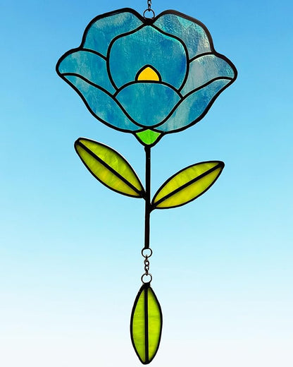 Stained Glass Window Hangings, Handcrafted Garden Suncatchers for Window and Home Decor, Unique Artisan Glass Ornaments for Indoor and Outdoor Use, Blue