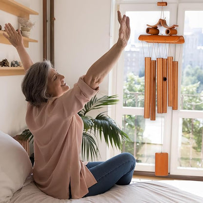 M METERXITY 1-Pack Bamboo Wind Chimes, Wooden Wind Chimes with Melody Deep Tone, 24 Inch Owl Wood Wooden Wind Chimes for Indoor Outdoor Decorations/Backyard [Retro Color]